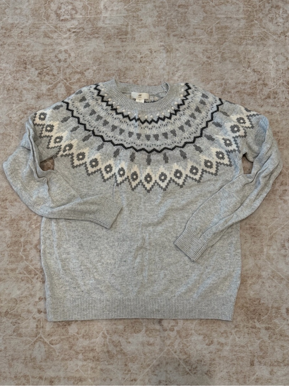 Light Gray Fair Isle Crewneck Sweater. Size Small.